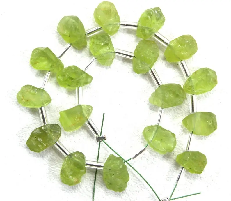 18 Pieces Natural Peridot Uneven Shape Rough Untreated Top Side Drill Gemstone Raw Indian Wholesaler