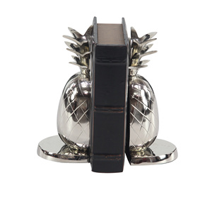 Sujetalibros de espejo brillante de metal sólido acabado plateado sujetalibros de piña 5X4X9 pulgadas Biblioteca Escuela Universidad uso universitario - Product Image 1