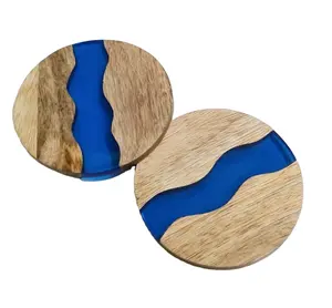 Wood and resin coaster for desktop and table top customized color and shape handmade coasters