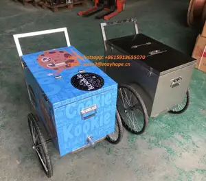 Four Wheels Ice Cream Hand Push Trolley Vending Cart with Display Freezer