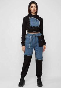 Survêtement pour femme en molleton de coton noir, coupe ajustée, uni, décontracté, longueur totale, fabrication Hawk Eye Sports (vérifié par PayPal) - Product Image 4