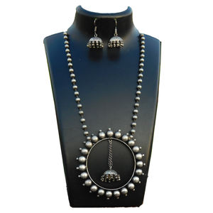 trending designer western handmade tribal silver look alike brass chain with round pendent <b>necklace</b> set for womens and girls - Product Image 1