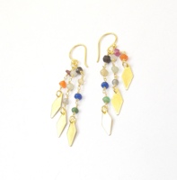 Boucles d'oreilles chandelier classiques multicolores faites à la main en argent sterling plaqué or avec double pierre, bijoux de soirée en gros