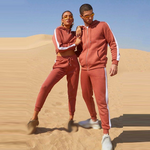 Cheap 2021 Latest Design Custom Unisex Side Stripes Tracksuits With Drawstring Hoodie & Full Front Zip Couple Tracksuit - Product Image 5