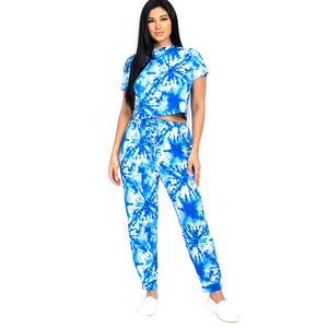 2020 Top des ventes pour femmes, tricot extensible à manches courtes, avec taille côtelée, ensemble deux pièces, survêtement - Product Image 6