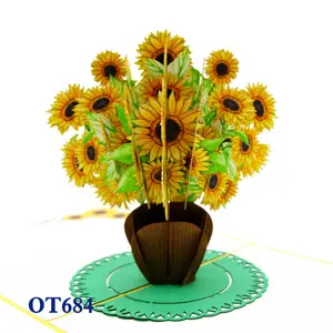 Sonnenblumen Vase Pop Up Karte Kirigami Paper craft Blumen gruß karte Handgemachte laser geschnittene Handwerk benutzer definierte Sonnenblumen Karte