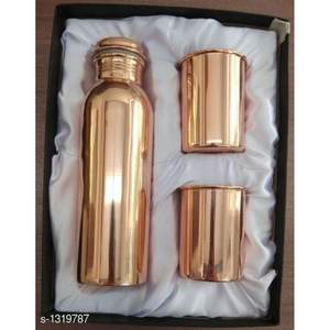 Botella de cobre martillado con 2 vasos martillados en estera, esmalte, artículo de regalo de boda, juego de botellas de agua de cobre puro - Product Image 1