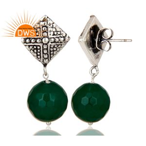 Boucles d'oreilles en pierre précieuse verte Onyx, boucles d'oreilles, bijoux en argent Sterling 925, vente en gros - Product Image 2
