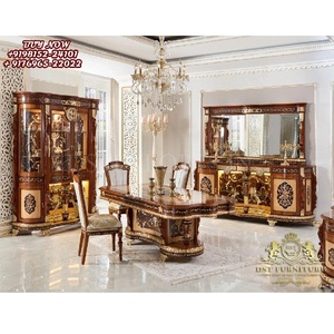 Classic Walnut <b>High</b> <b>Gloss</b> Finish Dining <b>Furniture</b> Luxury Persian Style Dining Table Chairs Set Romania Style Dining Table Set - Product Image 1