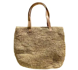 Großhandel Handtaschen Stroh Tasche mit Reiß verschluss und Lederriemen Einkaufstasche aus Vietnam Bester Lieferant Kontaktieren Sie uns zum besten Preis