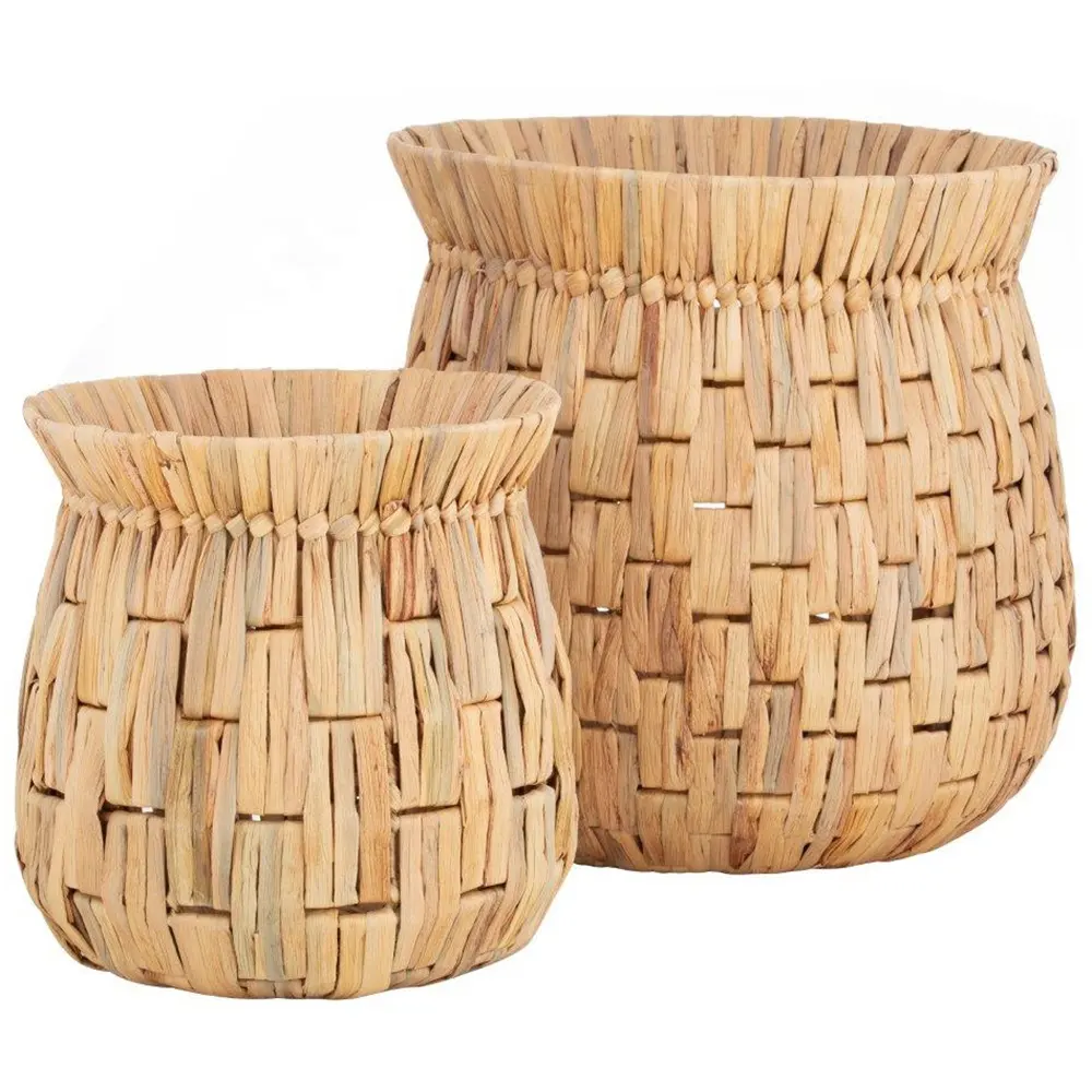 Tự Nhiên Lưu Trữ Giỏ Wicker Lưu Trữ Giỏ Nước Hyacinth Giỏ Với Xử Lý Handwoven, Bộ 2