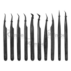 Pinzas para Pestañas Negras de Marca Privada Personalizadas, Pinzas de Acero Inoxidable con Punta de Fibra para Extensión de Pestañas - Product Image 1