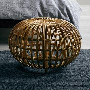 Ottoman rond en rotin de canne écologique de style scandinave moderne pour salon et chambre à coucher - Product Image 5