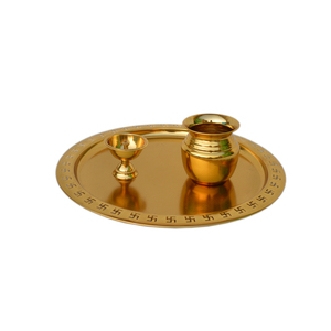 การออกแบบโลหะทองเหลืองบริสุทธิ์ Puja Thali ที่ดีที่สุดสำหรับการตกแต่งบ้านเทศกาลและวัดการออกแบบตกแต่งแผ่นสวดมนต์ - Product Image 4
