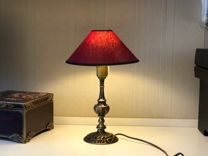 Elegant Red Shade <b>Table</b> Lamp Brass Base Traditional Design Indoor Bedroom Decor - Product Image 2
