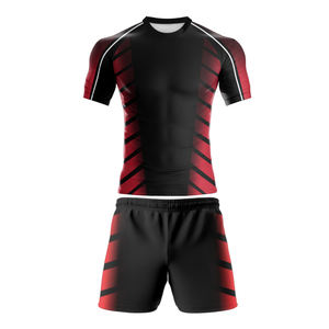 Vêtements d'équipe sublimation noir et rouge, jersey, logo et taille personnalisés, courts, respirants et confortables, nouveau - Product Image 1