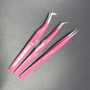 Pinzas de extensión de pestañas de acero inoxidable japonés rosa de alta calidad, logotipo personalizado, Punta puntiaguda, producto sostenible - Product Image 2