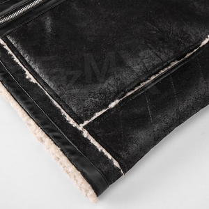 Fuax blouson en cuir véritable pour hommes, veste de moto avec col en fourrure - Product Image 6