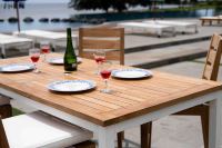Mesa de Centro Rectangular Moderna Fabricada en Indonesia, Silla de Madera de Teca Sólida Natural, Diseño Minimalista para Sala de Estar al Aire Libre