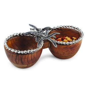 Bol décoratif de couleur brune Matériau en bois Forme de feuille Design très luxueux Bol de service à soupe à salade - Product Image 4
