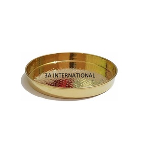 Assiettes de service rondes martelées plaquées or, finition de luxe, pour service alimentaire, ustensiles de cuisine, plateau de luxe - Product Image 1