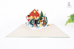 Carte pop-up artisanale Kirigami découpée au laser 3D, groupe de musique de pingouins de style féerique, impression offset vietnamienne sur papier - Product Image 3