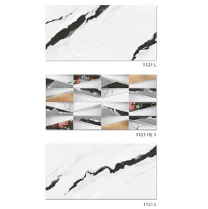 Carreaux muraux en céramique émaillée brillante de conception numérique de couleur blanche et noire 30x60cm - Product Image 1