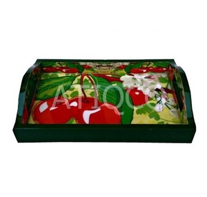 Bandeja de Servir Atiqco de Madera de Cerezo con Diseño Floral Multicolor Pintado a Mano - Product Image 3