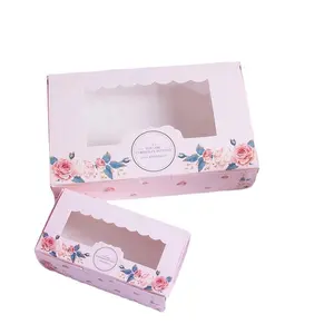 Customized LOGO with window pink gift box for candy biscuit cupcake packaging box