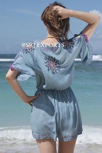 Adorable Sexy 6XL Rayon <b>Romper</b> European Western Floral Embroidered Tie Waist Beach Girl Play Suit Eye Lace Patterns Breathable - Product Image 4