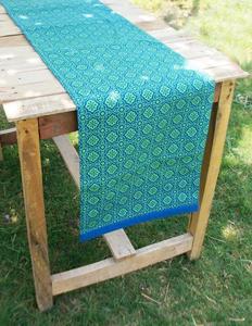 Modern Geometric Printed Table Runner Blue Green Polyester Washable Home Decor - Product Image 2