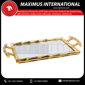Bandeja de Servir Espejada de Lujo con Diseño de Bambú Dorado, Organizador Decorativo de Metal para Tocador, Plato de Exhibición para Decoración de Mesa de Comedor en el Hogar - Product Image 2