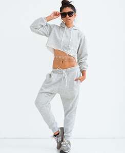 <b>Women's</b> Custom Fashion Crop Hoodie Jogger Set Casual Sport Wear With Vintage Pattern Embroidery Short Tops Length - Product Image 2