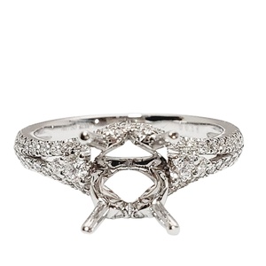 Bijoux à court délai de livraison Logo laser de qualité supérieure 18k solide or blanc véritable diamant forme ronde semi-monture fiançailles pour les femmes - Product Image 1