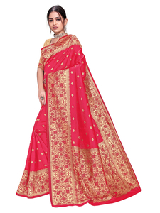 Banarasi Soie Jacquard Saree avec Chemisier Femmes Porter Dames Fête Festival Usage Quotidien Doux Coton Soie Sari En Gros Bas Prix Alphanumero - Product Image 3
