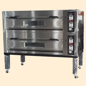 Oven Roti, Peralatan Gas/Elektrik Dek Ganda Oven dengan Batu 2 Dek 6 Panci Pizza Deck Oven Restoran Suhu Tinggi Oven Roti