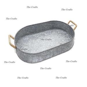 Plateau de service à café et à thé au design fabuleux dans un plateau à dessert en étain galvanisé avec poignées en corde - Product Image 1