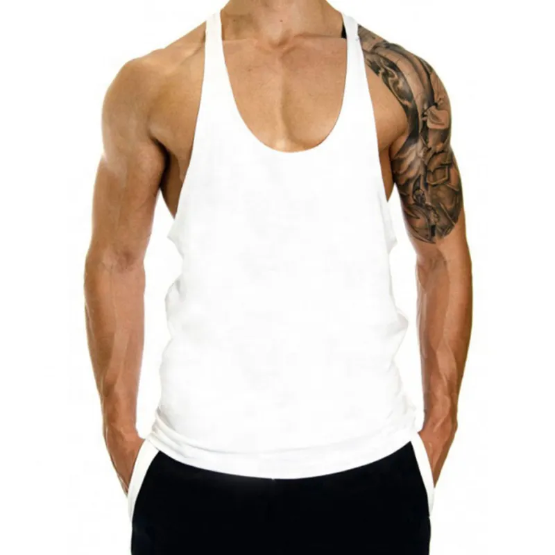 Custom 100% Cotton Sleeveless White Stringer Men Tank Top Bodybuilding for Gym in Wholesale Factory Price