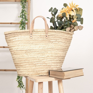 Sac fourre-tout en paille de qualité supérieure avec poignées en cuir - Product Image 1