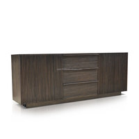 Buffet en bois massif de couleur foncée avec 2 portes et 3 tiroirs