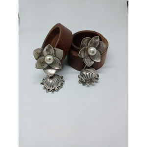 designer indian style fashion brass silver look alike hoop stud jhumka <b>earings</b> for women and girls - Product Image 2