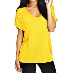 Señoras Casual sólido suelto Fit blusa cuello en V manga corta camiseta túnica mujeres personalizado etiqueta privada impresión deporte estilo tela - Product Image 5