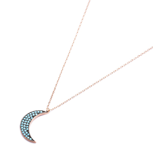 Bleu Zircon Pierre Croissant De Lune Pendentif Turc À La Main 925 Bijoux En Argent Sterling - Product Image 4