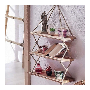Estante de <span class=keywords><strong>Pared</strong></span> de <span class=keywords><strong>Madera</strong></span> Maciza, Estante Colgante de Cuerda, Decoración, Estantes Flotantes de <span class=keywords><strong>Pared</strong></span> - Product Image 1