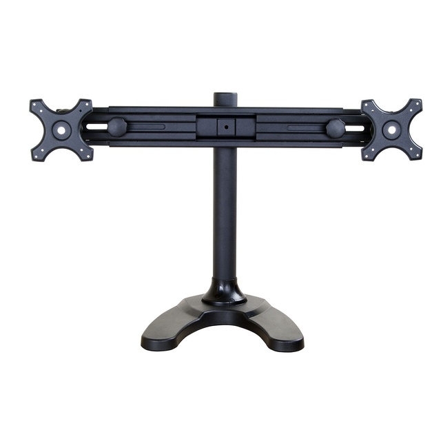 Dual 24" Freestanding Black LCD Monitor Stand Horizontal Swivel Mount VESA 75/100mm 360 Rotation Adjustable Height Office School