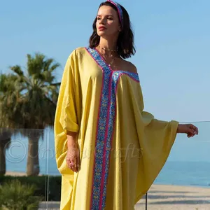 Été 2021 Vêtements islamiques africains élégants Vêtements pour femmes Mode bordure contrastée Casual Women Kaftan Muslim Long Maxi Dress