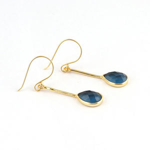 El más nuevo diseño facetado en forma de pera de Londres de cuarzo azul de la gota Pendiente de oro/plata plateado caliente chicas personalidad gota pendiente - Product Image 5