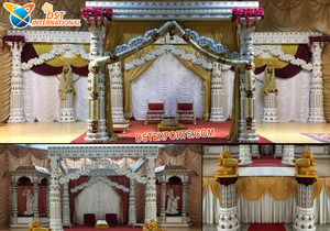 Mandap Circular Inspirado en la Boda Maharani, Decoración de Boda India, Mandap Redondo con Pilares Jali Tallados en Fibra, EE. UU. - Product Image 4