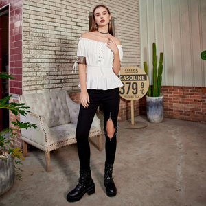Top Vintage Retrò Steampunk Vittoriano Gotico in Cotone con <span class=keywords><strong>Mezza</strong></span> <span class=keywords><strong>Manica</strong></span> e Spalle Scoperte per <span class=keywords><strong>Donna</strong></span> all'Ingrosso - Product Image 4