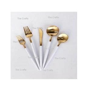 Admirable Design Laiton Or Et Couleur Rose Couverts Ensemble De Onze Pièces 3 Couteau 3 Fourchette 4 Cuillère Et 2 Baguettes Ensemble - Product Image 6